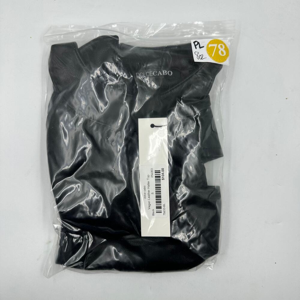 Dolce Cabo Hashi Vegan Faux Leather Halter Top Black S NWT Quiet Luxury Edgy - Picture 7 of 7